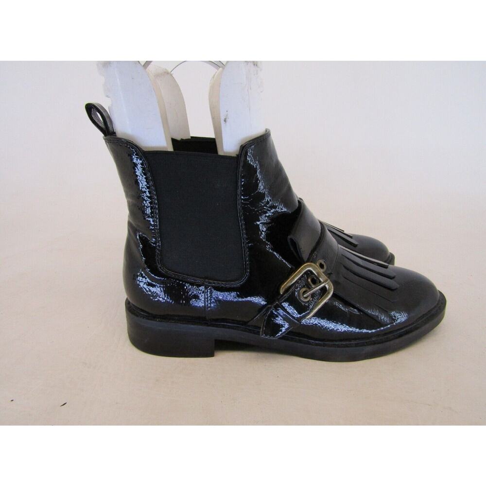 Marc Fisher Womens Size 6 M Black Leather Buckle Kilt Ankle Fashion Boots Bootie - Picture 3 of 11